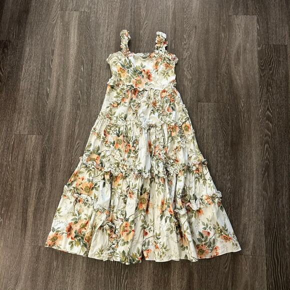 EUC Needle & Thread Dancing Roses Ankle Gown Tiered Ruffle Floral Cotton Dress 4 - Picture 9 of 16